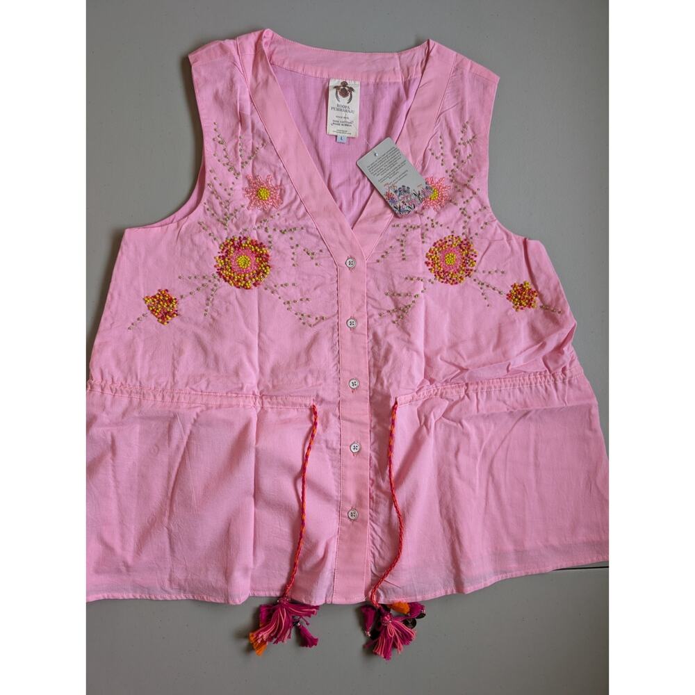NWD Roopa Pemmaraju Embroidered Beaded V-neck Blouse Sz L Pink #C2405 - Picture 4 of 10
